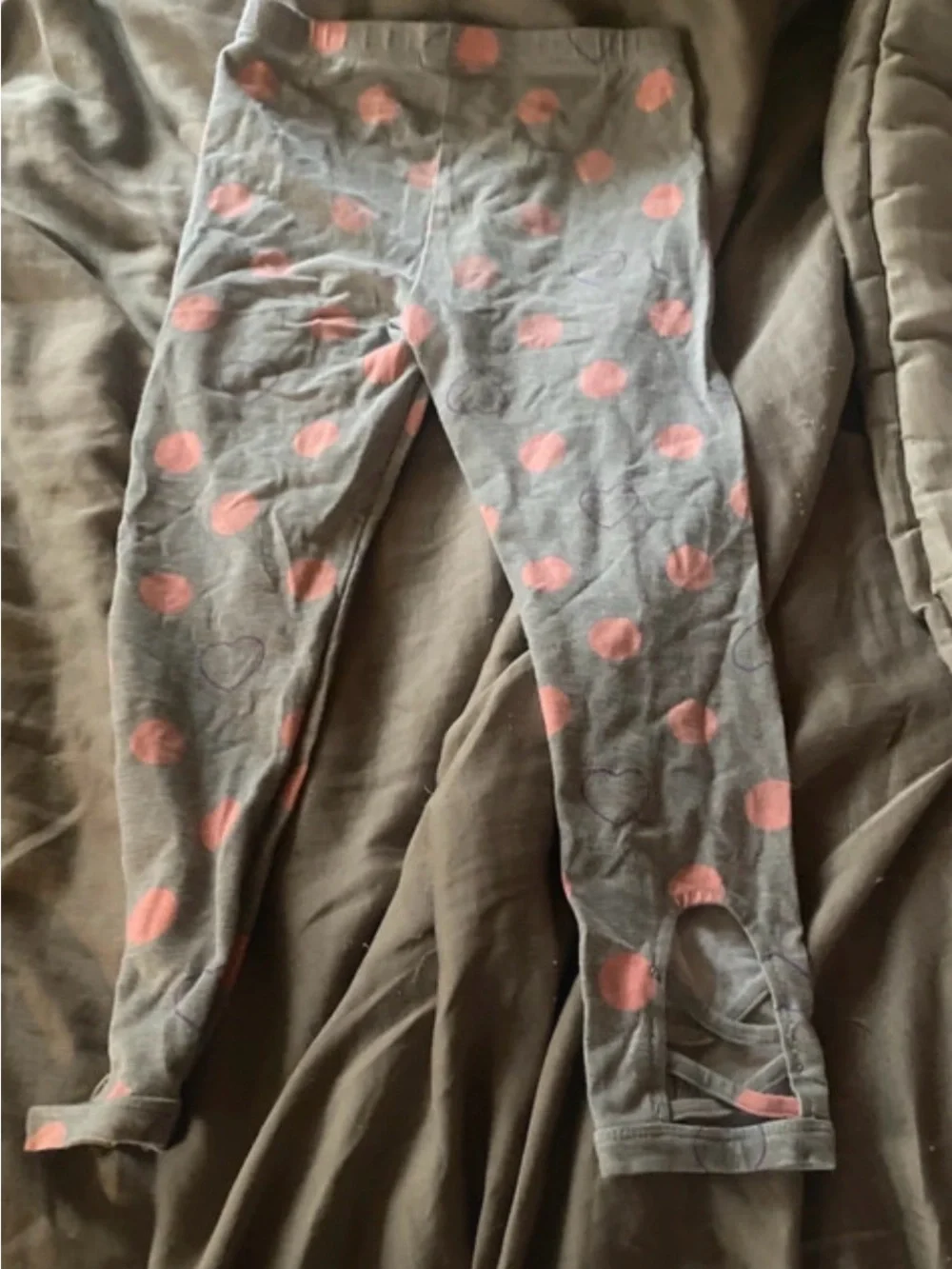 okie dokie Gray Leggings with Pink Polka Dots